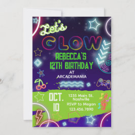 GLOW Birthday Gaming Arcade Party Glow Neon Tiedye Inbjudningar