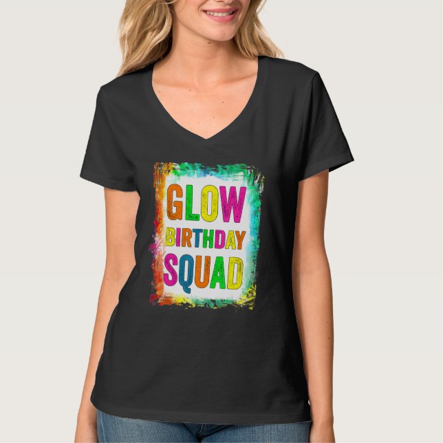 Glow Birthday Squad Glow Party Retro 80s Group Par T Shirt (Framsida)
