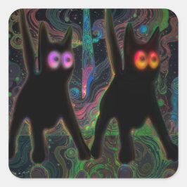 GLOW CATS STICKER FYRKANTIGT KLISTERMÄRKE