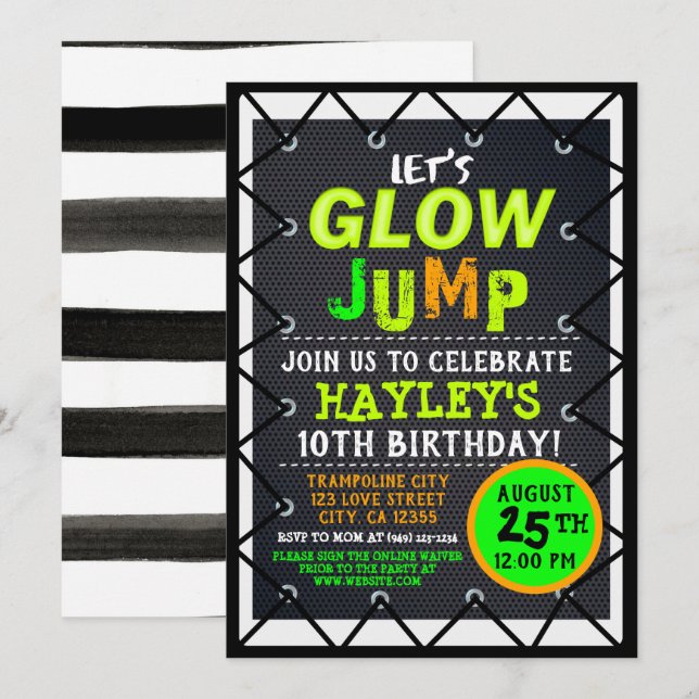 Glow Cosmic Jump & Play Kids Trampoline Park Inbjudningar (Fram/baksida)