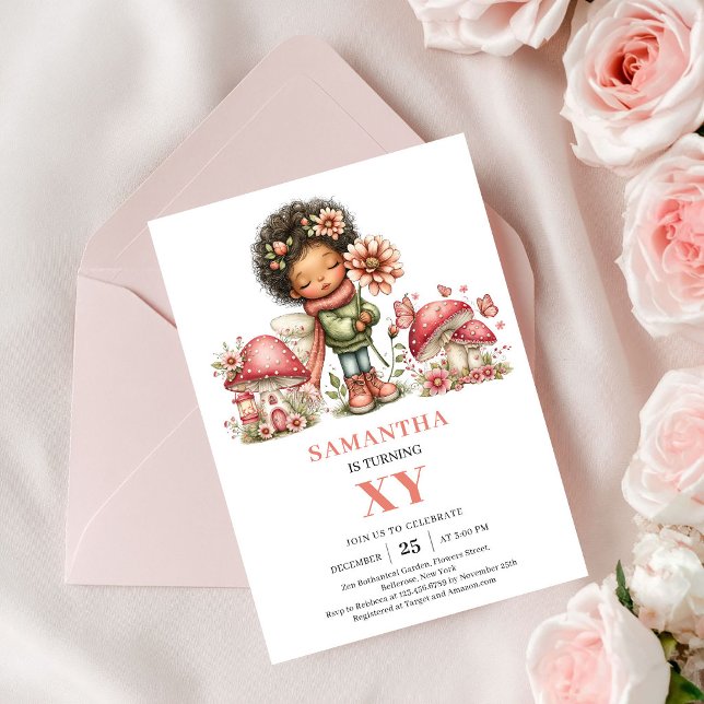 Glow Fairy 6-års födelsedagsinbjudan med rosa blom Inbjudningar (Glow Fairy 6th Birthday Pink Flowers Invitation)
