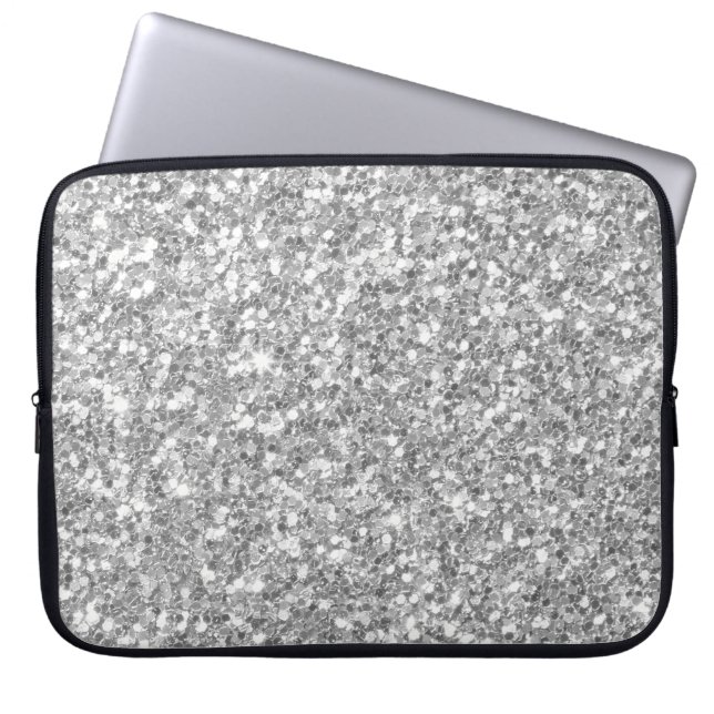 Glow-Grått och Vita Glitter Struktur Laptop Fodral (Framsidan)