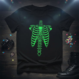 Glow-in-the-Dark Skeleton Ribcage & Handprint T Shirt