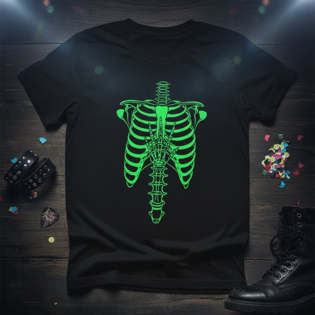 Glow-in-the-Dark Skeleton Ribcage & Handprint T Shirt (Skapare uppladdad)