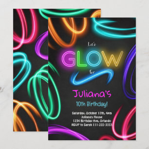 Glow Neon Födelsedagsfest inbjudan