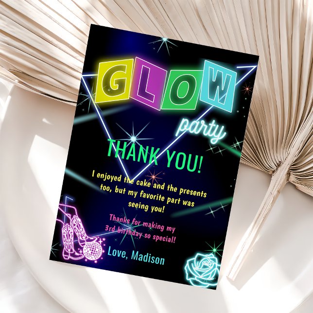Glow Neon Ljus Födelsedagsfest - tackkort Inbjudningar (Skapare uppladdad)