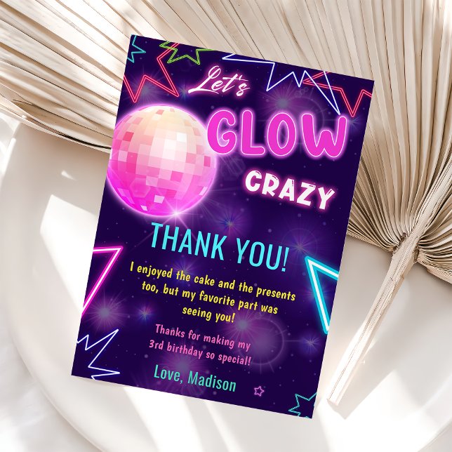Glow Neon Ljus Födelsedagsfest - tackkort Inbjudningar (Skapare uppladdad)