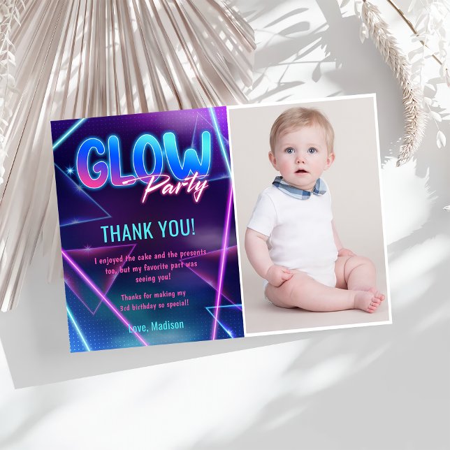 Glow Neon Ljus Födelsedagsfest - tackkort Inbjudningar (Skapare uppladdad)