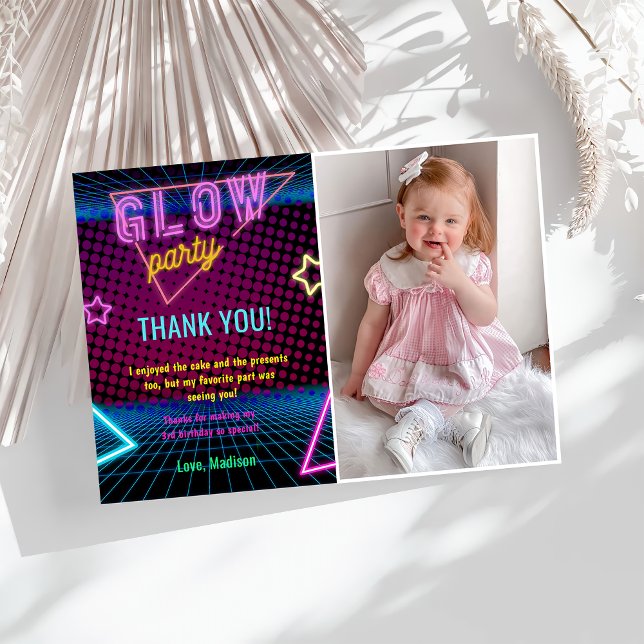 Glow Neon Ljus Födelsedagsfest - tackkort Inbjudningar (Skapare uppladdad)