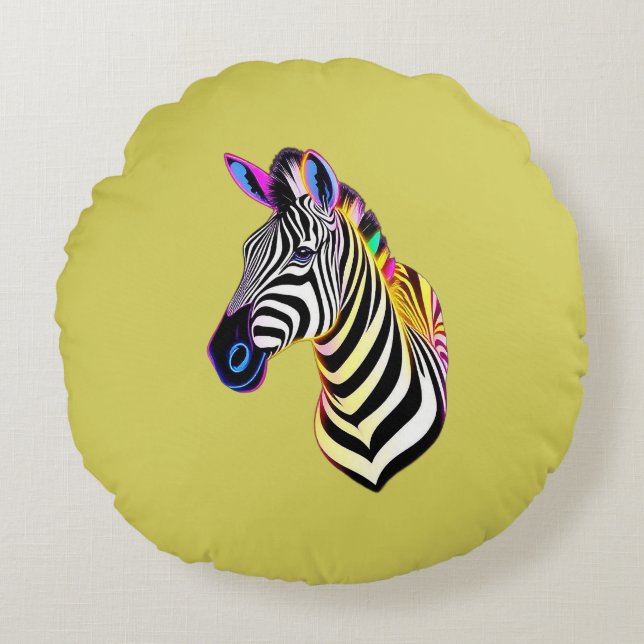 Glow Neon Zebra Rund Kudde (Framsidan)