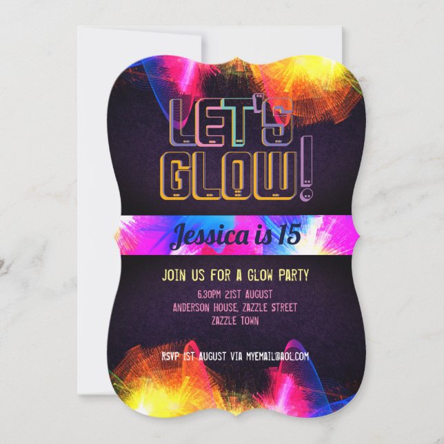 GLOW PARTY - 15:e födelsedag Quinceanera NEON Ligh Inbjudningar (Framsida)