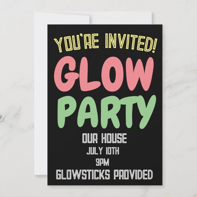 GLOW PARTY BIRTHDAY KIDS ANPASSNINGSBAR INVITATION INBJUDNINGAR (Framsida)