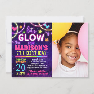 Glow Party Birthday Rainbow Photo Inbjudningar