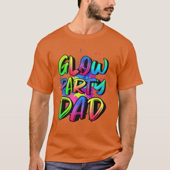 Glow Party Dad Costume 80s Glow Full moon Party fr T Shirt (Framsida)