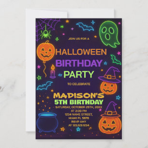 Glow Party Halloween Birthday-inbjudan Inbjudningar