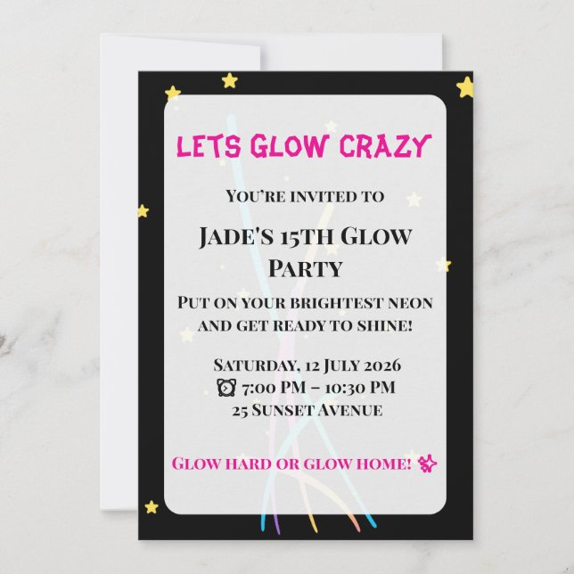 Glow Party Invitation| Teen/Adult Party  Inbjudningar (Framsida)