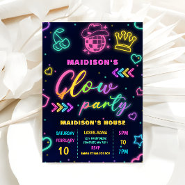 Glow Party Neon Colorful Födelsedagsfest inbjudan