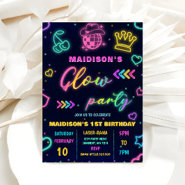 Glow Party Neon Colorful Födelsedagsfest inbjudan
