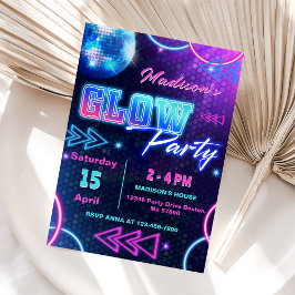 Glow Party Neon Colorful Födelsedagsfest inbjudan