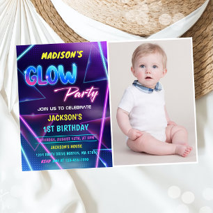 Glow Party Neon Colorful Födelsedagsfest inbjudan