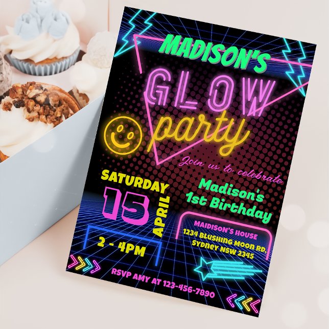 Glow Party Neon Colorful Födelsedagsfest inbjudan (Skapare uppladdad)