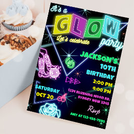 Glow Party Neon Colorful Födelsedagsfest inbjudan