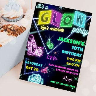 Glow Party Neon Colorful Födelsedagsfest inbjudan
