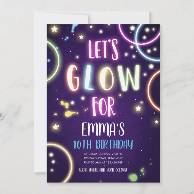 Glow Party Neon Dance Disco Birthday-inbjudan Inbjudningar (Framsida)
