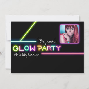 GLOW PARTY Neon Foto Födelsedagsfest Inbjudan