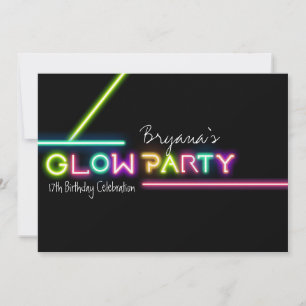 GLOW PARTY Neon Rolig Födelsedagsfest Inbjudan