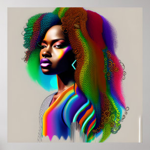 Glow Queen Rainbow Cute Hair Black Melanin Afro Poster