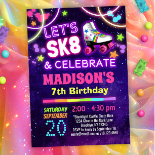 Glow Skating SK8 och Celebrate-Födelsedagsfest Inbjudningar