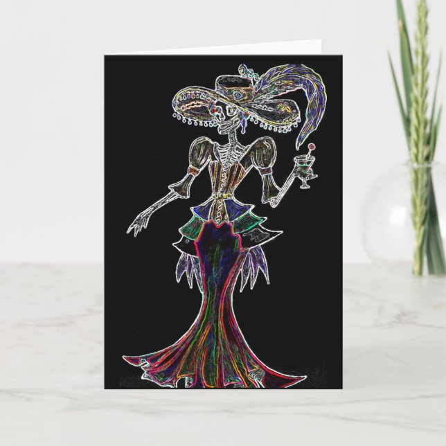Glow Steampunk Catrina, Dia de los Muertos Card Kort (Framsida)