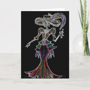 Glow Steampunk Catrina, Dia de los Muertos Card Kort