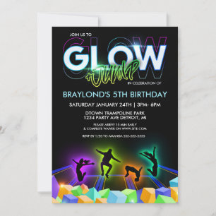 Glow Trampoline Park Födelsedagsinbjudan Inbjudningar