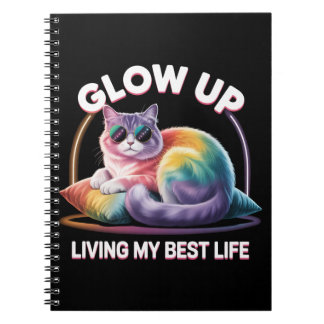 Glow Up Cat  | Living My Best Life Rainbow Anteckningsbok