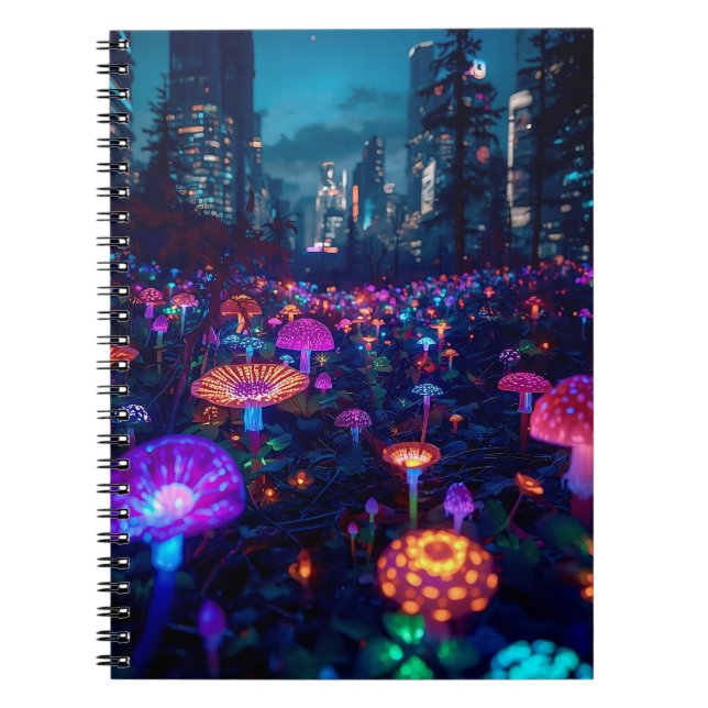Glowfall Grove Notebook | Neon AI Art Anteckningsbok (Framsidan)