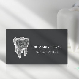 Glowing 3D Tooth Icon Dental Clinic Charcoal Grey Visitkort