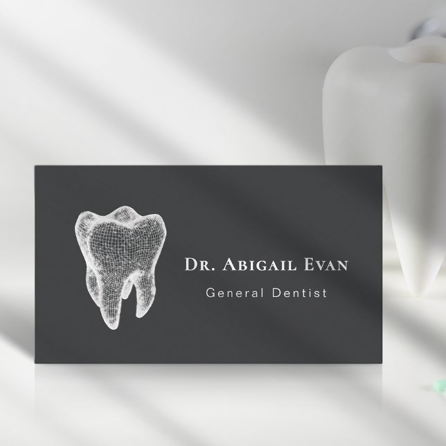 Glowing 3D Tooth Icon Dental Clinic Charcoal Grey Visitkort (Glowing 3D Tooth Icon Dental Clinic Charcoal Grey Business Card)