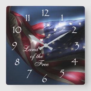 Glowing American Flagga/Land of the Free Fyrkantig Klocka