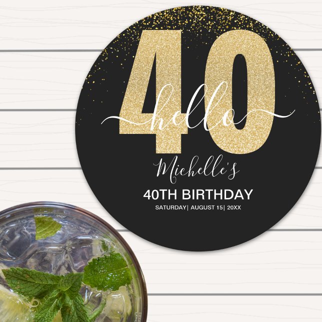 Glowing at 40! Stylish 40th Party with Gold Glam Underlägg Papper Rund (Skapare uppladdad)