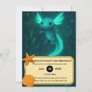 Glowing Axolotl i Magic Underwater Birthday Inbjudningar