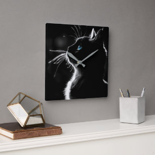 Glowing Black Cat Fyrkantig Klocka