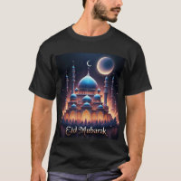 Glowing Blue Mosque Eid Mubarak T-Shirt För manar