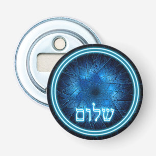 Glowing Blue Shalom on Etched Star of David Flasköppnare