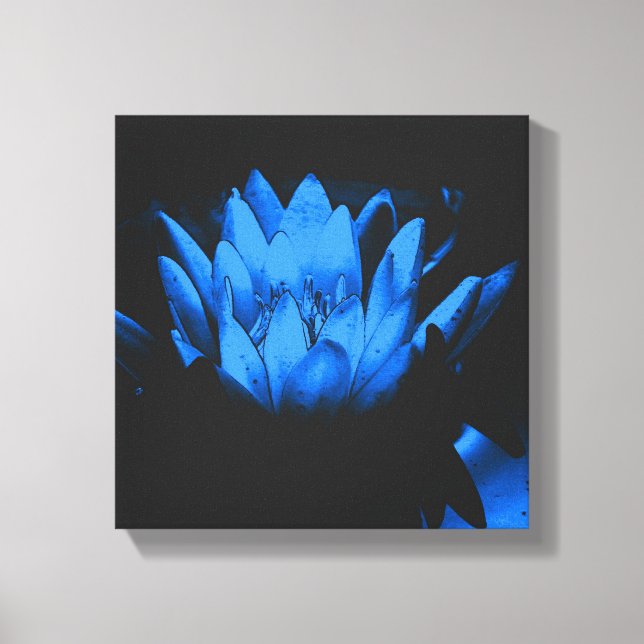 Glowing Blue Vatten Lily Lotus Flower Abstrakt Canvastryck (Framsida)