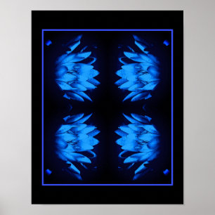 Glowing Blue Vatten Lily Lotus Flower Abstrakt Poster