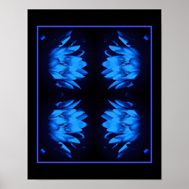Glowing Blue Vatten Lily Lotus Flower Abstrakt Poster (Framsidan)