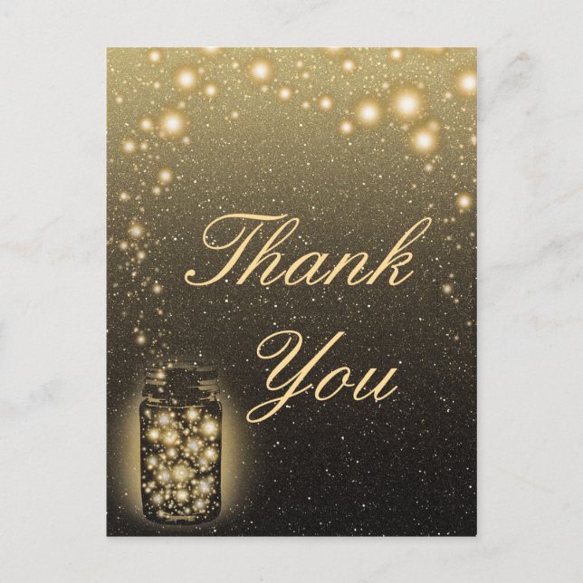 Glowing Burk of Fireflies Night Stars Tack Vykort (Framsida)