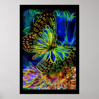 Glowing Butterfly och Flower Poster